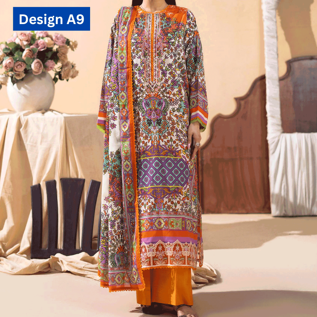 3-pc unstitched embroidered lawn suite gj gullbano V7 - Image 4