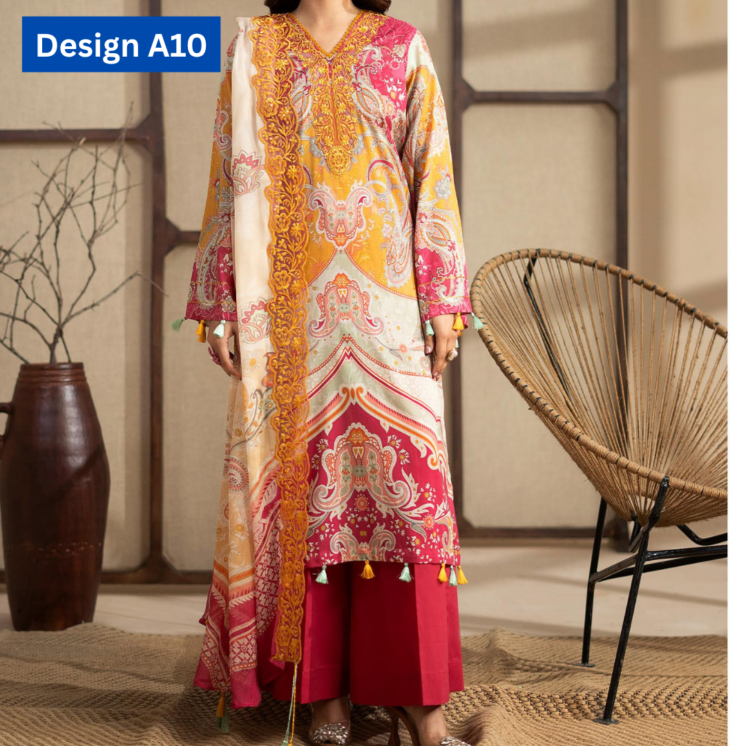 3-pc unstitched embroidered lawn suite gj Raya V1 - Image 11