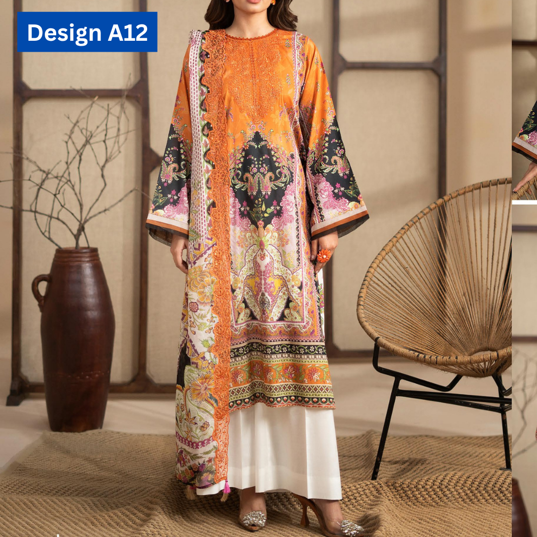 3-pc unstitched embroidered lawn suite gj Raya V1 - Image 13