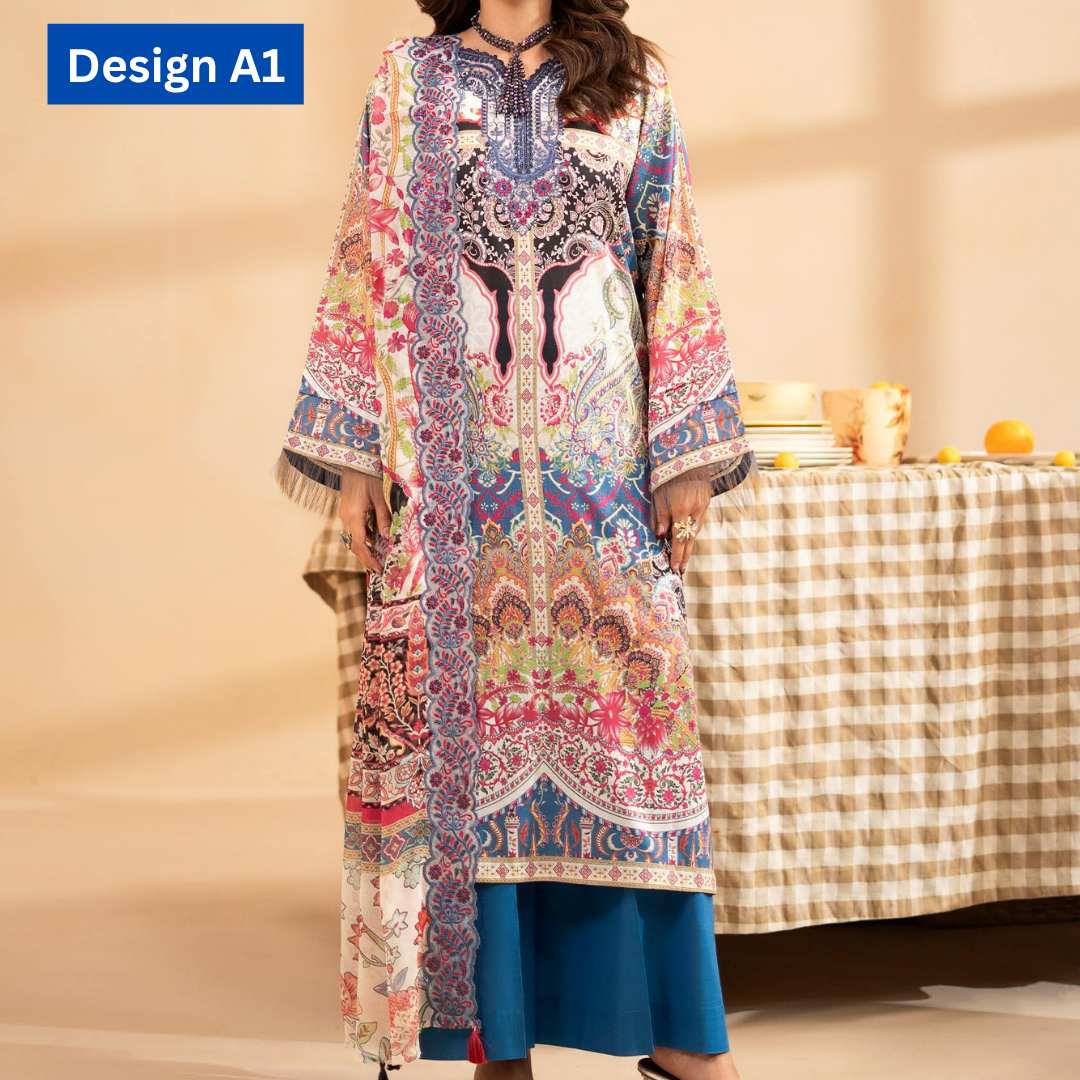 3-pc unstitched embroidered lawn suite gj Raya V1 - Image 2