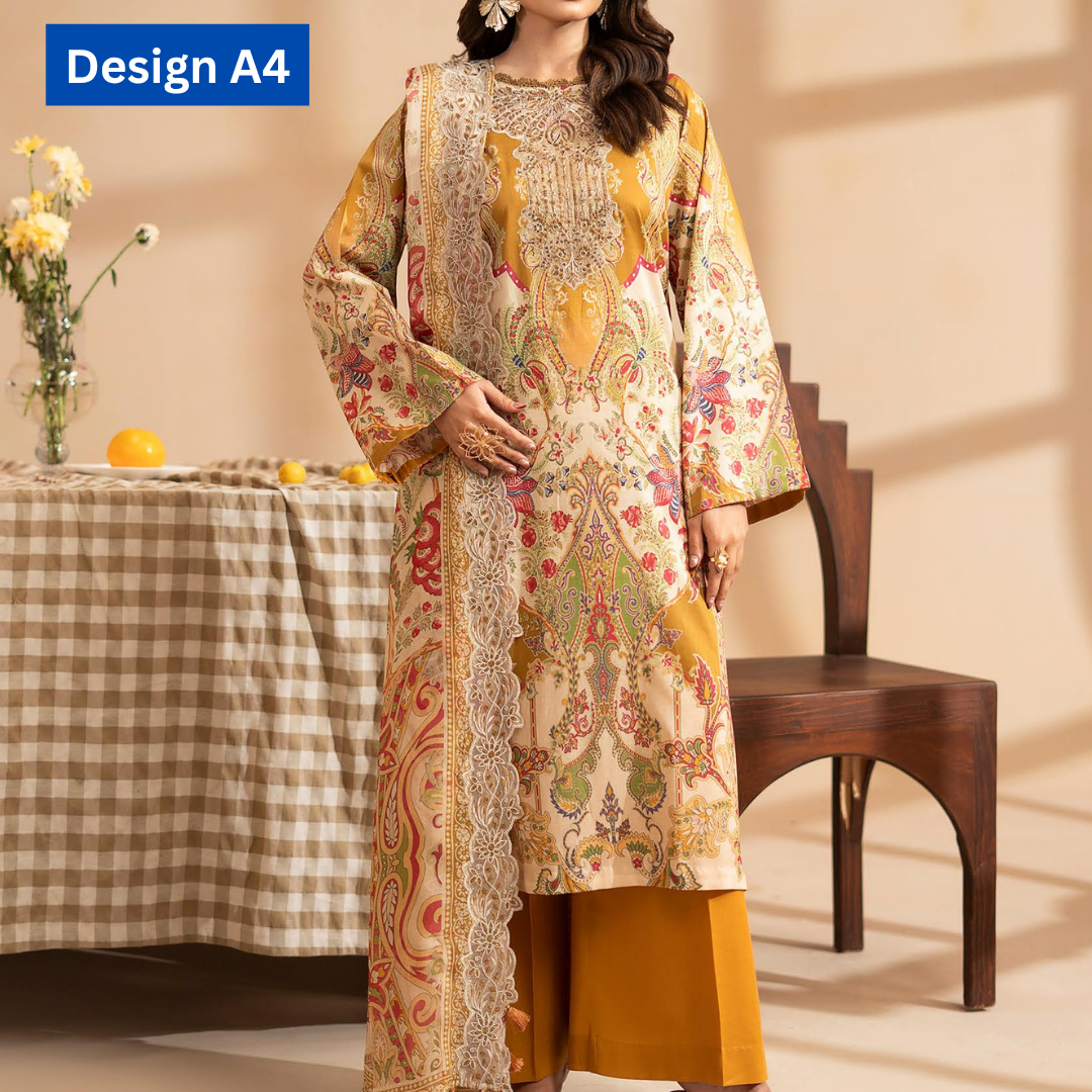 3-pc unstitched embroidered lawn suite gj Raya V1 - Image 5