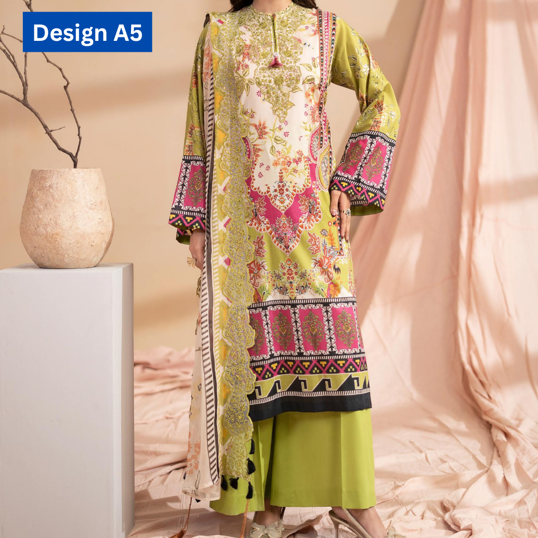 3-pc unstitched embroidered lawn suite gj Raya V1 - Image 6