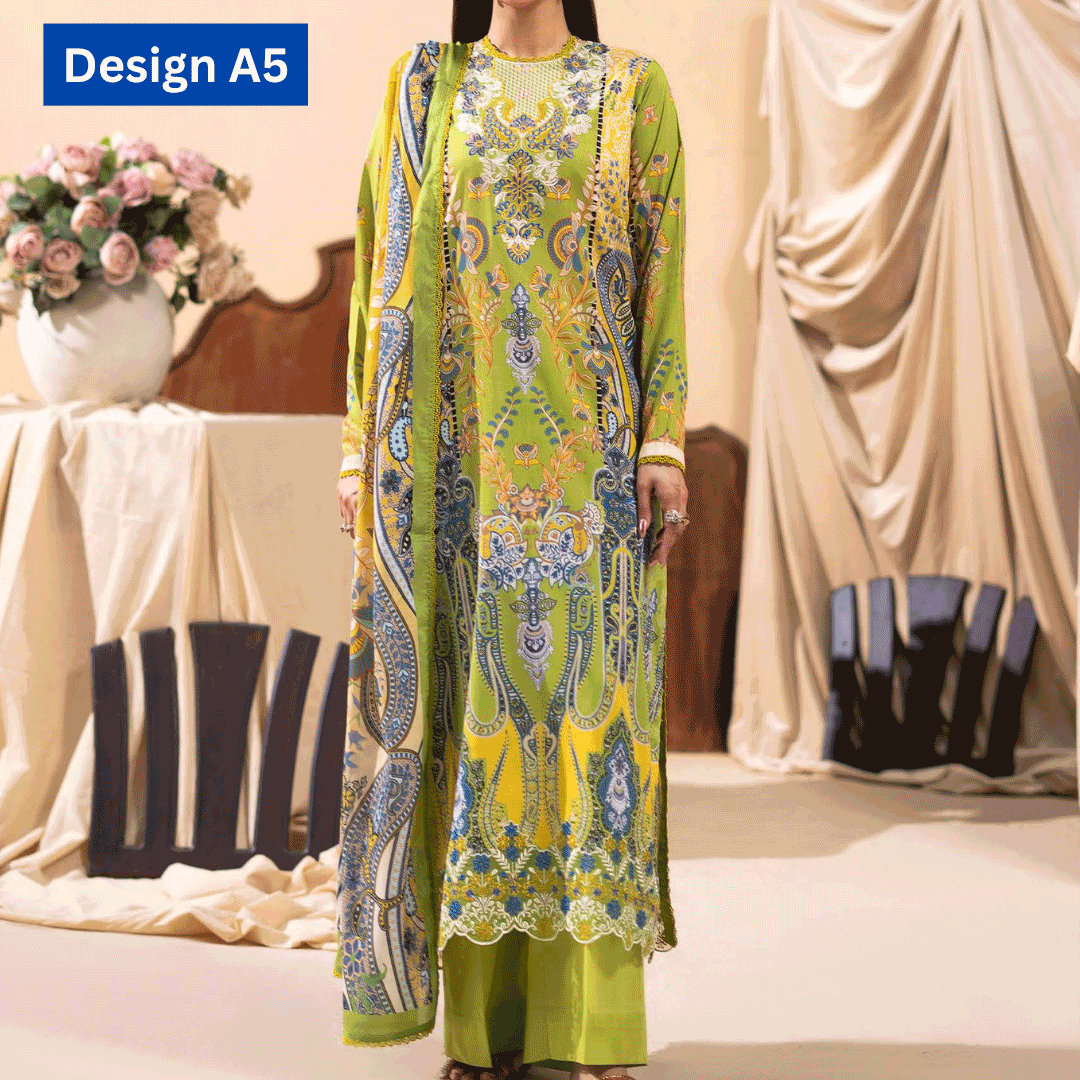 3-pc unstitched embroidered lawn suite gj gullbano V7 - Image 8