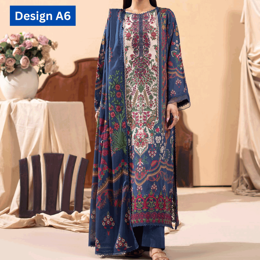 3-pc unstitched embroidered lawn suite gj gullbano V7 - Image 7