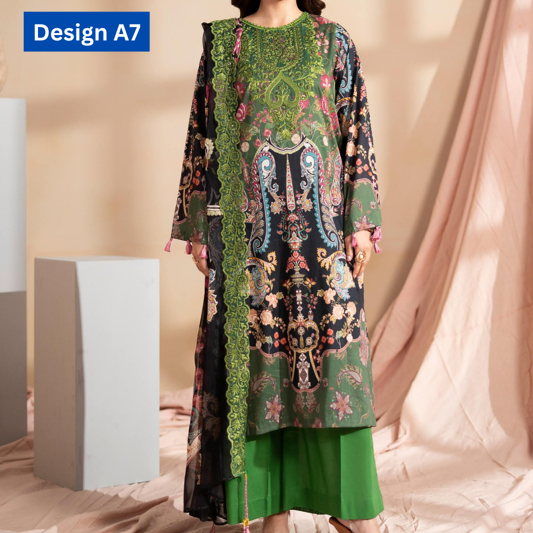 3-pc unstitched embroidered lawn suite gj Raya V1 - Image 8