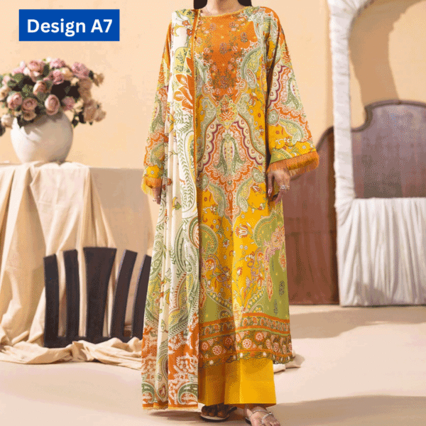 3-pc unstitched embroidered lawn suite gj gullbano V7
