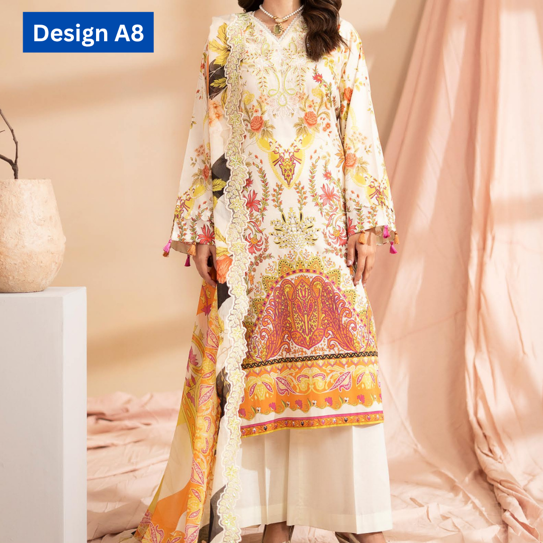 3-pc unstitched embroidered lawn suite gj Raya V1 - Image 9