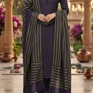 Winter Sussi Marina 3 Piece Unstitched Suit Fashion Apparel Design For Women - Purple