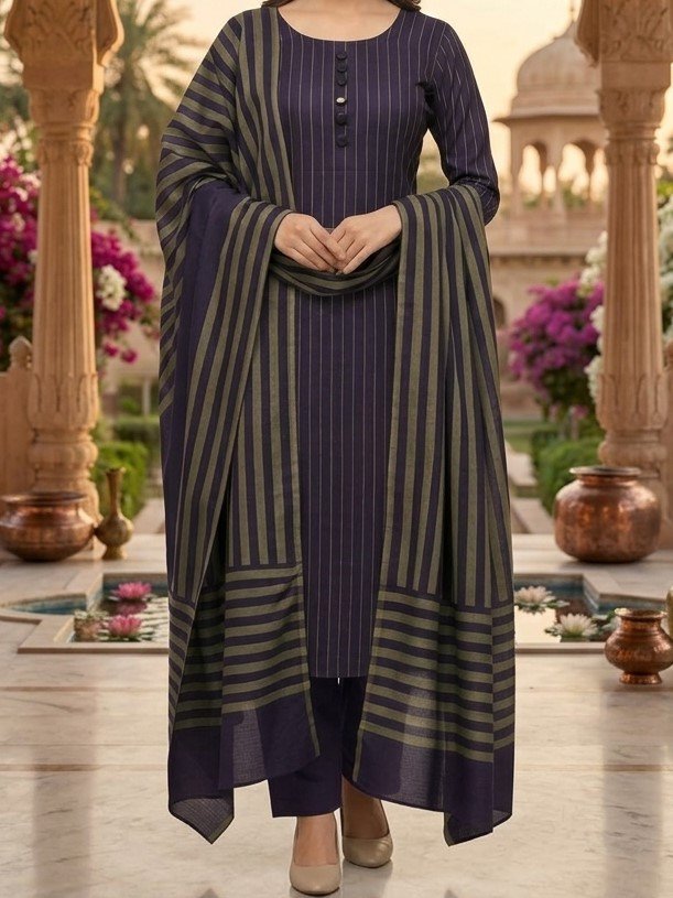 Winter Sussi Marina 3 Piece Unstitched Suit Fashion Apparel Design For Women - Purple